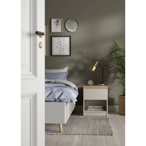 Dmora - Mesita de noche Ducenta, cómoda baja con 1 cajón, mesita de noche compacta y funcional, 40x40 h50 cm, Beige
