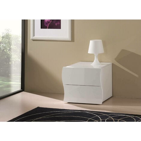 Dmora Mesita de noche ondulada moderna con 2 cajones, Made in Italy, Mesa de noche, Mueble para dormitorio, 50x40h41 cm, color blanco brillante, con embalaje reforzado