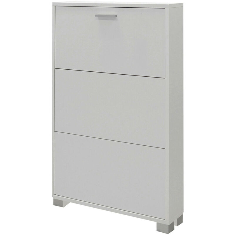 Meuble à chaussures à trois portes en bois blanc, 70 x 18 x 118 cm - Dmora