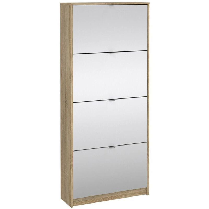 Meuble à chaussures avec quatre portes miroir et double profondeur, couleur chêne, 70,3 x 162 x 24,05 cm, avec emballage renforcé - Dmora