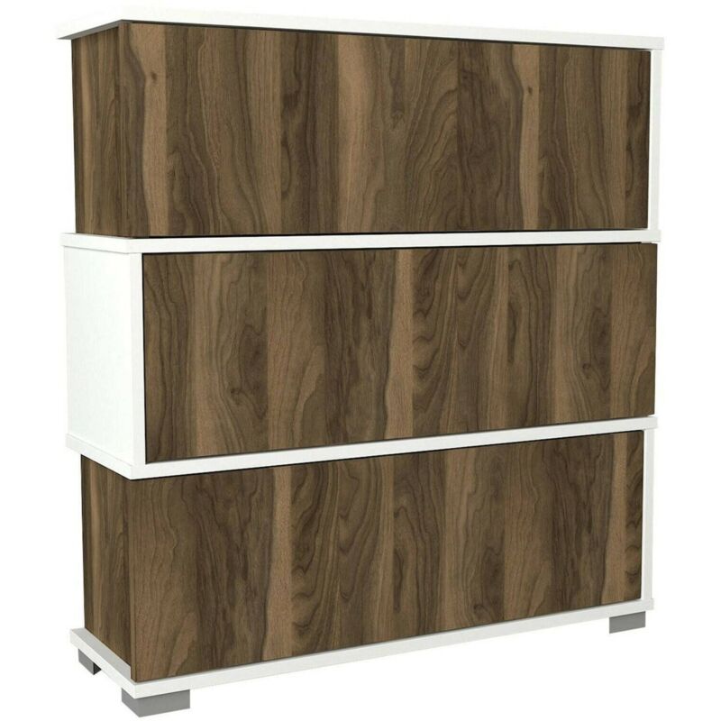 Meuble à chaussures Baten, Meuble à chaussures, Armoire d'entrée polyvalente, Rangement pour chaussures, 90x30h93 cm, Blanc et Noyer, avec emballage