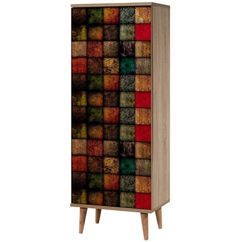 Meuble à chaussures Dgrandin, Meuble à chaussures, Armoire d'entrée polyvalente, Rangement pour chaussures, 50x38h135 cm, Chêne et Multicolore - Dmora