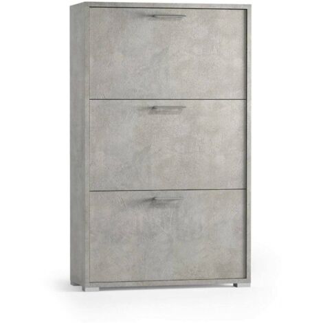 Dmora - Meuble à chaussures Dlos, Meuble d'entrée polyvalent avec 3 portes abattantes, Meuble à chaussures double profondeur, Fabriqué en Italie, 67x28h112 cm, Béton