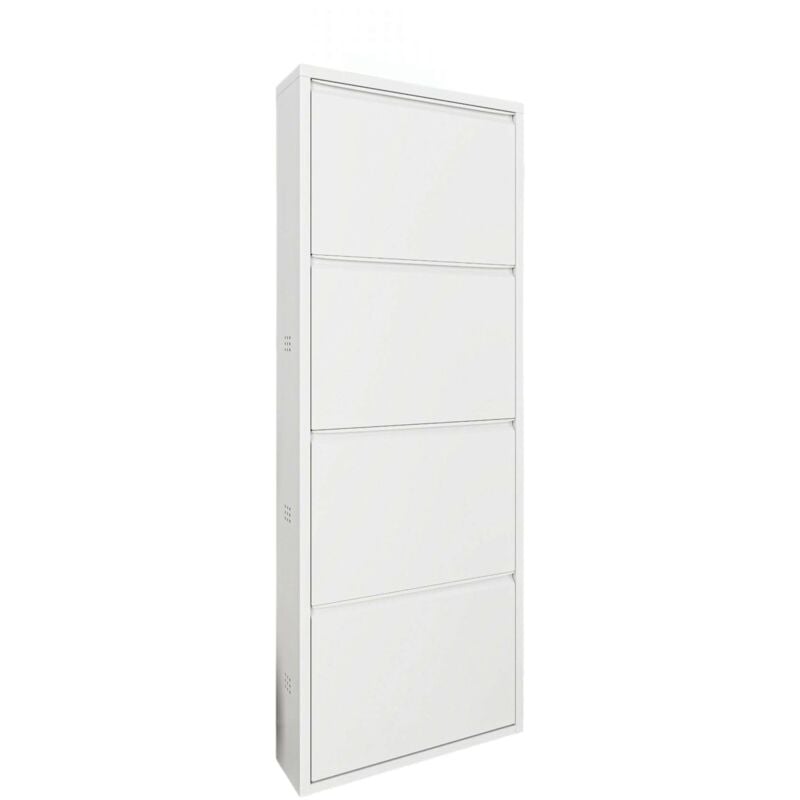 Meuble à chaussures Gonzalo, Meuble à chaussures, Armoire d'entrée polyvalente, Rangement pour chaussures, 50x15h138 cm, Blanc, avec emballage