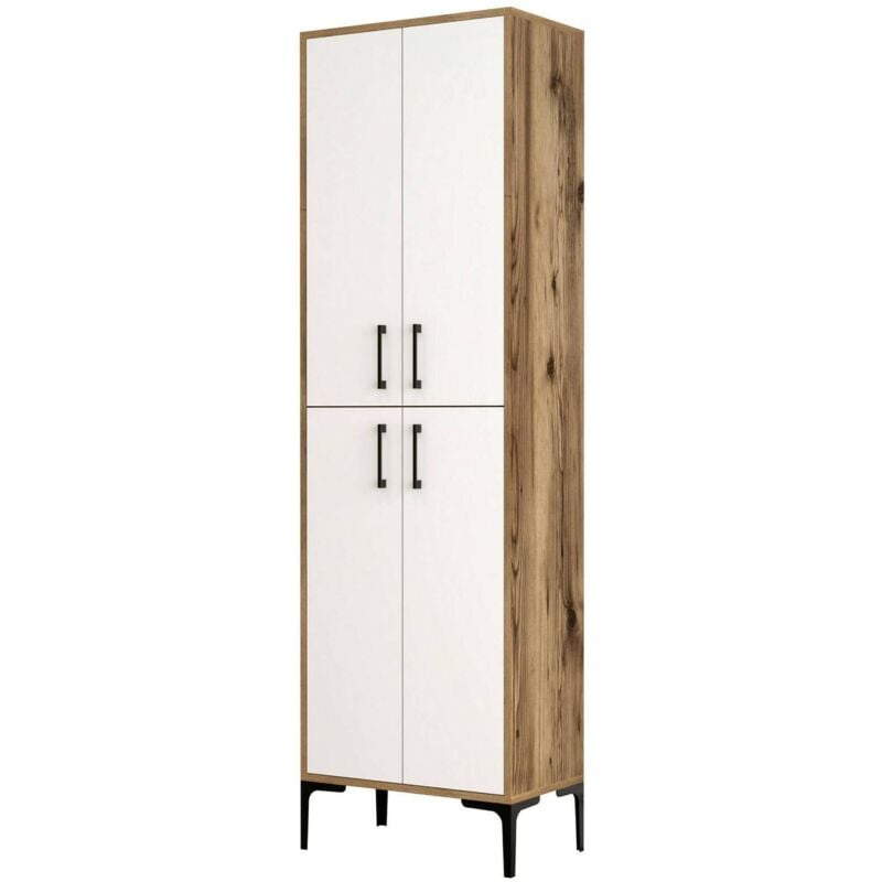 Meuble à chaussures Mimosa, Meuble à chaussures, Armoire d'entrée polyvalente, Rangement pour chaussures, 60x35h200 cm, Noyer et Blanc, avec