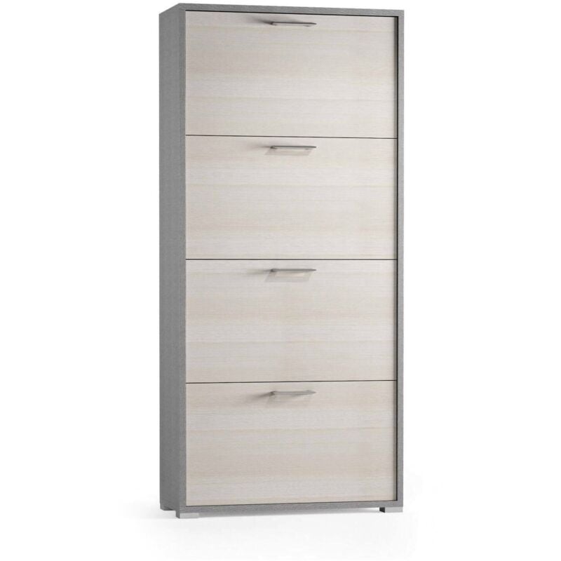 Meuble à chaussures Rosa, Meuble d'entrée polyvalent avec 4 portes abattantes, Meuble à chaussures double profondeur, Fabriqué en Italie, Cm