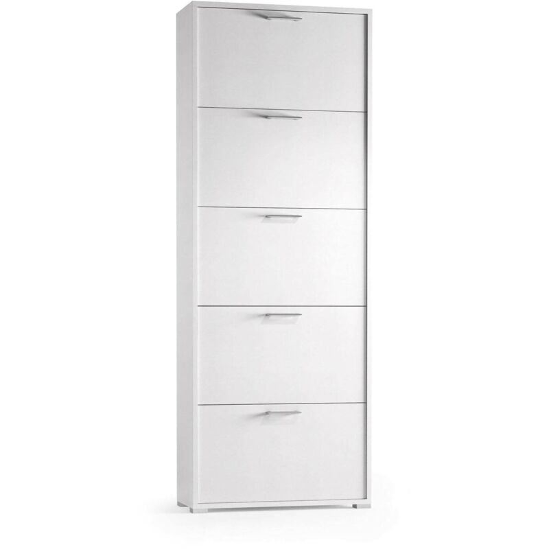 Meuble à chaussures Margherita, Meuble d'entrée polyvalent avec 5 portes abattantes, Meuble à chaussures moderne, Fabriqué en Italie, Cm 67x18h184,