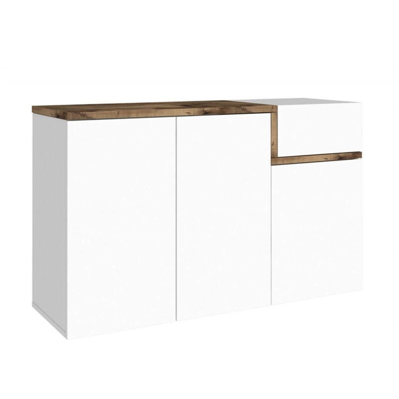 Tagère à chaussures moderne, Made in Italy, 3 portes et 1 porte abattante, Étagère à chaussures d'entrée, 120x40h80 cm, Couleur blanc brillant et