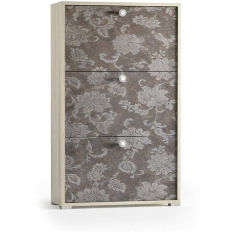 Dmora Meuble à chaussures Peonia, Meuble d'entrée polyvalent avec 3 portes abattantes, Meuble à chaussures double profondeur, Fabriqué en Italie, Cm 67x28h112, Orme et fantaisie, avec emballage renfor