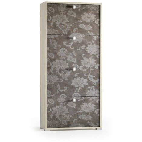 Dmora Meuble à chaussures Rosa, Meuble d'entrée polyvalent avec 4 portes abattantes, Meuble à chaussures double profondeur, Fabriqué en Italie, Cm 67x28h147, Orme et fantaisie, avec emballage renforcé
