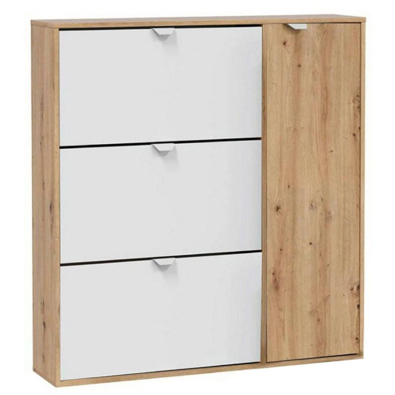 Meuble à chaussures Tok, Meuble à chaussures d'entrée avec 4 portes, Meuble à chaussures peu encombrant, 105x24h112 cm, Blanc et Chêne - Dmora