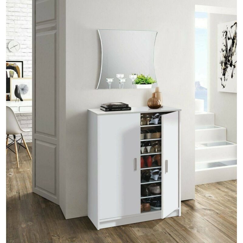 Armoire à usages multiples Norwalk, Meuble à chaussures avec 2 portes, Meuble bas avec 6 étagères, Meuble à chaussures bas moderne, cm 75x36h101,