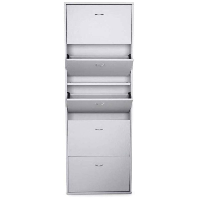 Meuble à chaussures Washington, Meuble à chaussures avec 5 portes battantes, Range-chaussures d'entrée haute, Range-chaussures moderne, cm 70x17h180,