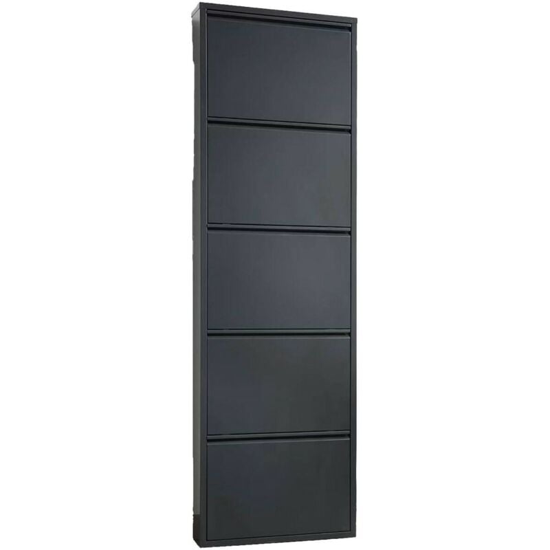 Meuble à chaussures Dandracchi, Meuble à chaussures, Armoire d'entrée polyvalente, Rangement pour chaussures, 50x15h172 cm, Noir - Dmora