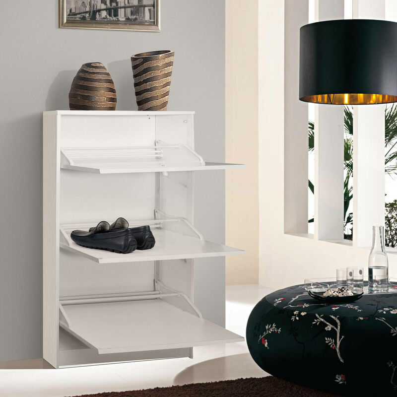 Dmora Meuble à chaussures à trois portes avec abattant en bois, couleur blanche, 62 x 18 x 114 cm, avec emballage renforcé