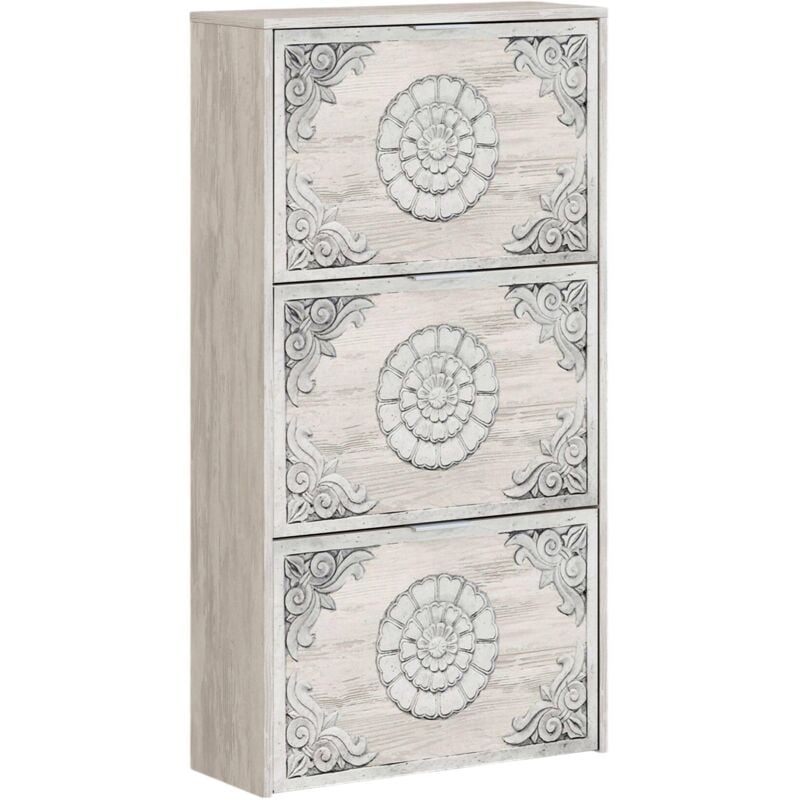 Meuble à chaussures Escondido, Meuble à chaussures avec 3 portes battantes, Armoire à double capacité pouvant contenir jusqu'à 18 paires de