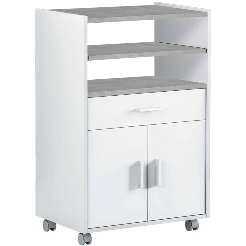 Dmora - Meuble d'appoint pour cuisine à roulettes, une étagère coulissante, un tiroir et deux portes, coloris blanc, 59 x 92 x 40 cm.