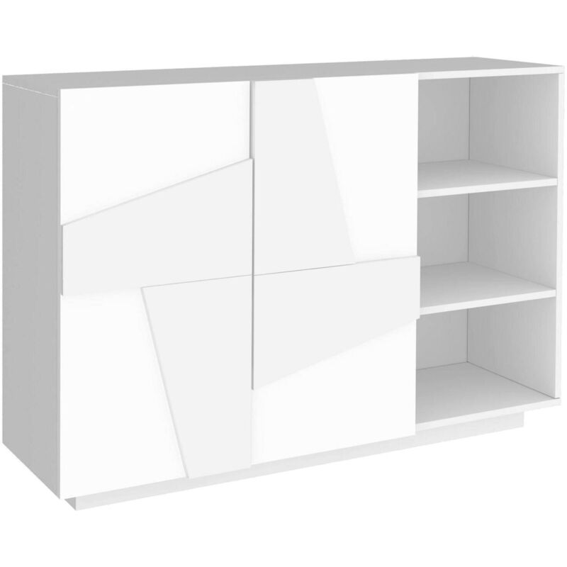 Dmora Meuble d'entrée avec 2 portes et étagères ouvertes, Made in Italy, Entratina moderne, Buffet pour atrium, 121x38h86 cm, couleur blanc brillant,