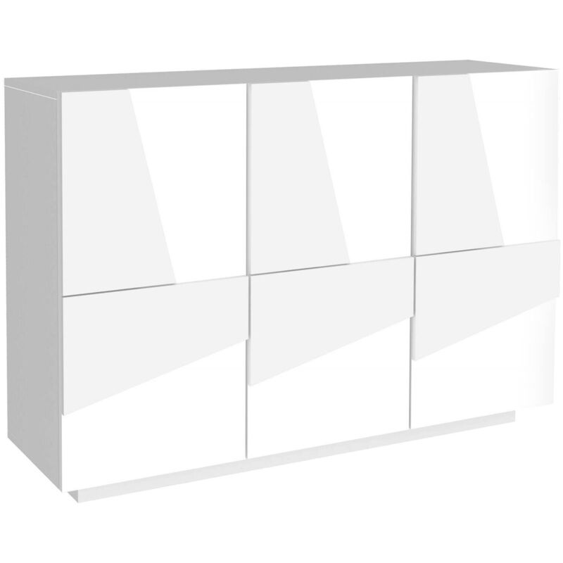 Meuble d'entrée avec 3 portes et étagères internes, Made in Italy, Hall d'entrée moderne, Buffet pour atrium, 121x38h86 cm, couleur blanc brillant,