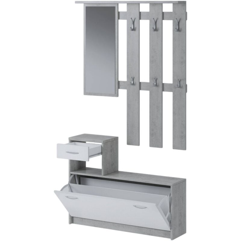 Dmora - Meuble d'entrée avec miroir, entrée pour hall avec étagère à chaussures, Vide-poche pour petits appartements, cm 100x25h180, couleur Blanc et