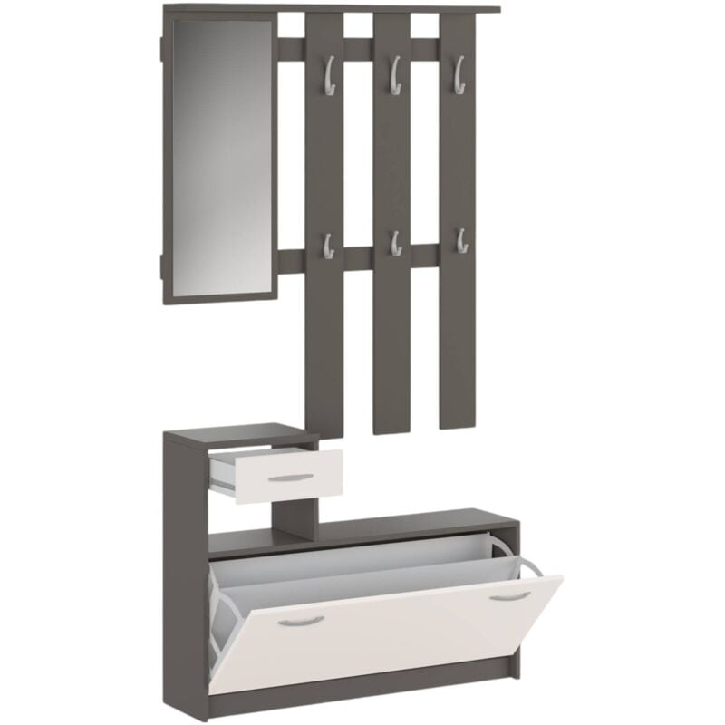 Dmora - Meuble d'entrée Dbiagin, Hall d'entrée moderne avec miroir, Armoire avec étagère à chaussures, Armoire multifonction, 100x25h180 cm, Blanc et