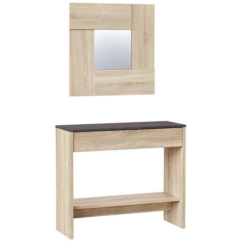 Dmora - Meuble d'entrée Gilbert, Couloir avec miroir, Armoire avec tiroir et étagère pour entrée, Armoire d'entrée moderne, cm 92x33h149, Chêne et