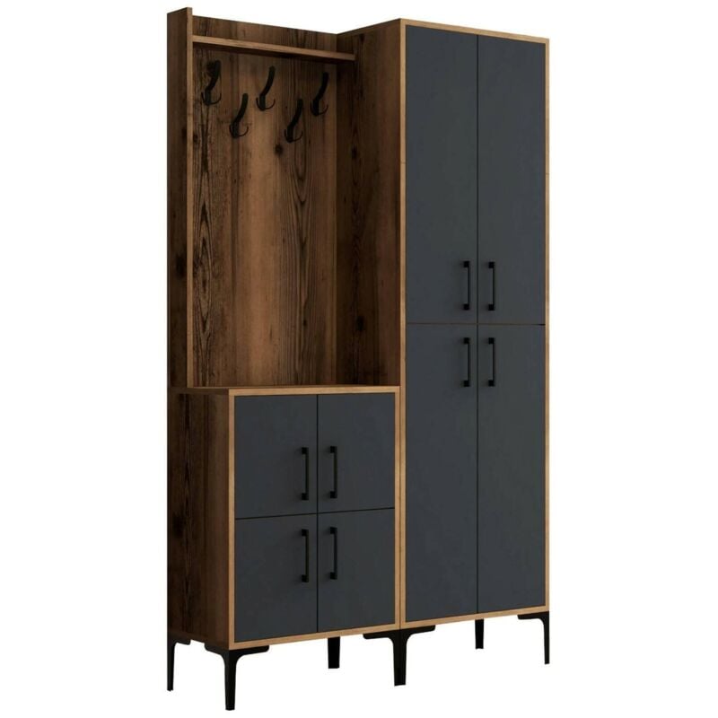 Meuble d'entrée Castor, Crochet d'entrée, Composition pour l'atrium, Console de rangement multifonction, 120x35h200 cm, Noyer et Anthracite, avec