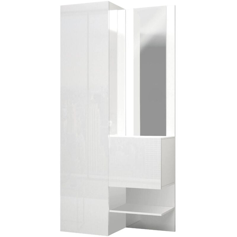 Dmora - Meuble d'entrée Dcristant, Armoire multifonctionnelle avec 2 portes, Armoire polyvalente avec miroir, 90x35h190 cm, Blanc
