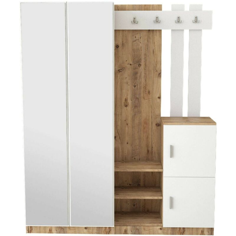 Dmora - Meuble d'entrée Dgautier, Crochet d'entrée, Composition pour l'atrium, Console de rangement multifonction, 147x38h180 cm, Chêne et Blanc