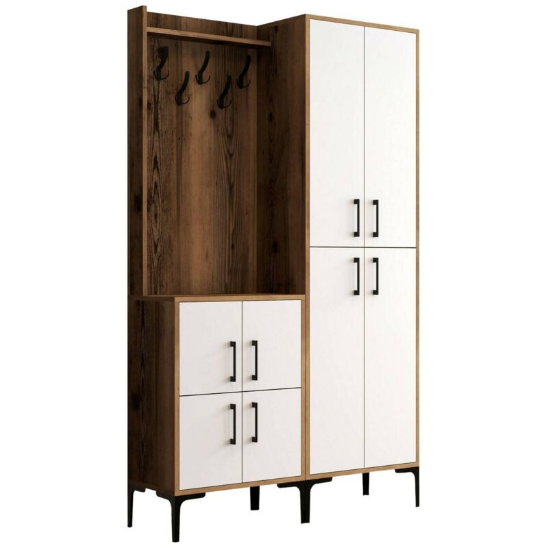 Dmora - Meuble d'entrée Dgottard, Crochet d'entrée, Composition pour l'atrium, Console de rangement multifonction, 120x35h200 cm, Noyer et Blanc