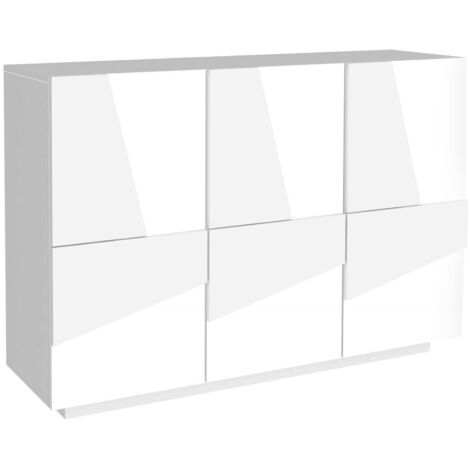 Dmora – Meuble d'entrée moderne 121x38x86 cm – 3 portes battantes – Finition blanche brillante – Fabriqué en stratifié résistant aux chocs - 121x38h86