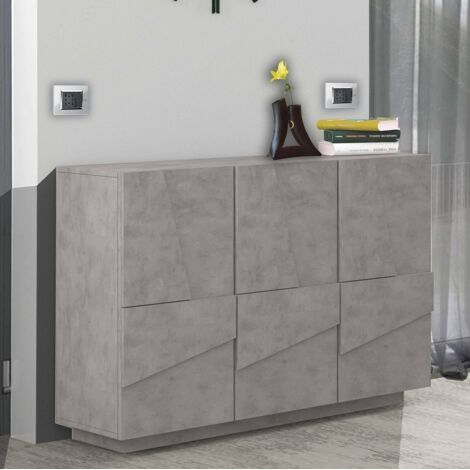 Dmora – Meuble d'entrée moderne 121x38x86 cm – Buffet avec 3 portes et étagères internes – Couleur gris béton – Made in Italy - 121x38h86