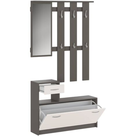 Dmora – Meuble d'entrée moderne avec miroir – Armoire multifonction 100x25x180 cm – Étagère à chaussures 12 paires – Panneau mélaminé résistant - 100x25h180