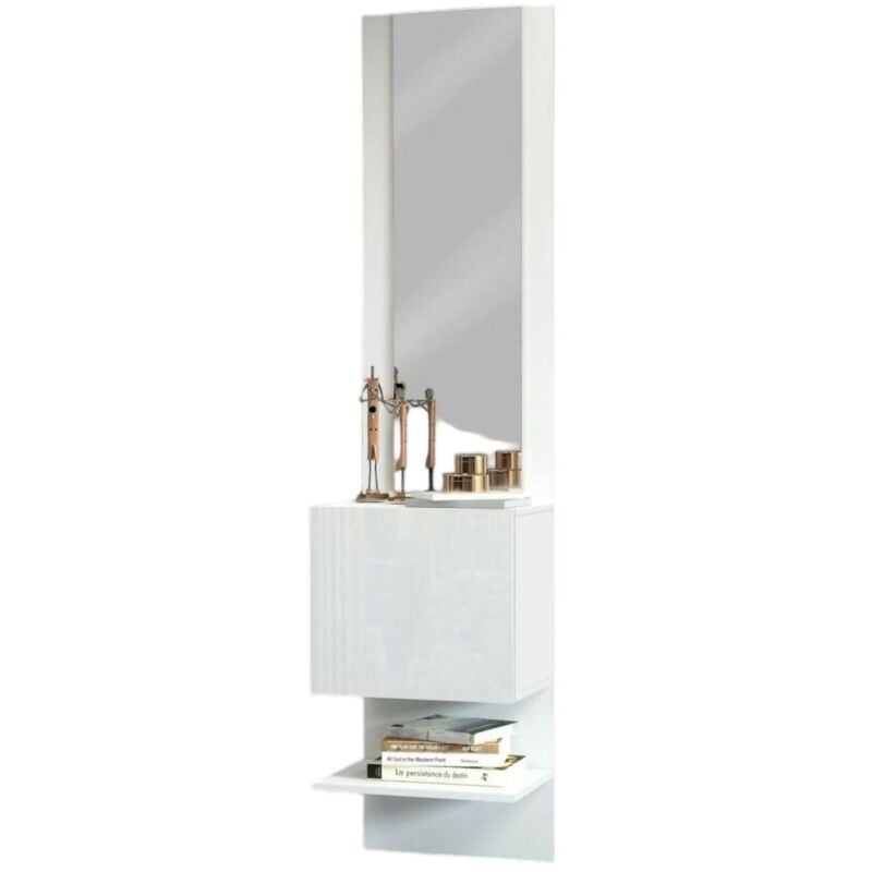 Dmora - Meuble d'entrée Vitale, Armoire multifonctionnelle avec miroir, Étagère à chaussures avec 1 porte, 45x35h190 cm, Blanc, avec emballage