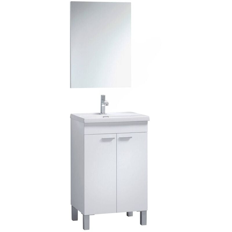 Dmora - Meuble de comptoir Naperville, Armoire de toilette, Armoire 2 portes avec miroir, évier non inclus, cm 50x40h80, Blanc, avec emballage