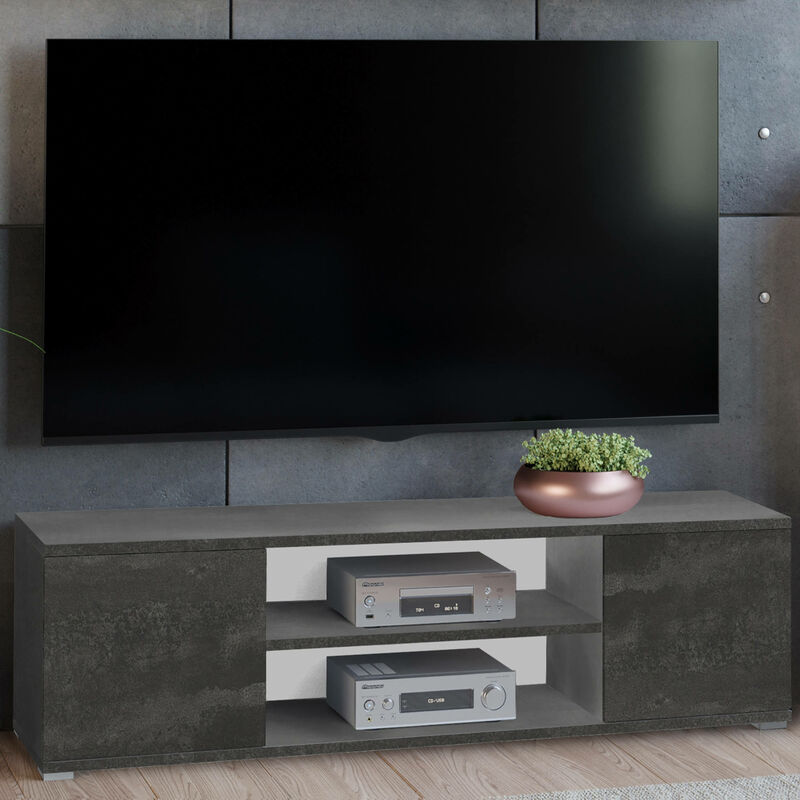 Dmora Meuble TV avec 2 portes et 1 étagère centrale, Buffet, Buffet de salon moderne, 155x40h37 cm, Couleur anthracite