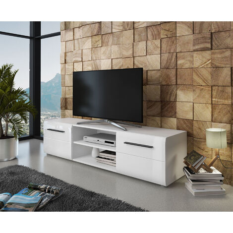 Dmora Meuble TV avec deux portes et un compartiment ouvert, 160 x 40 x 40 cm, couleur Blanc