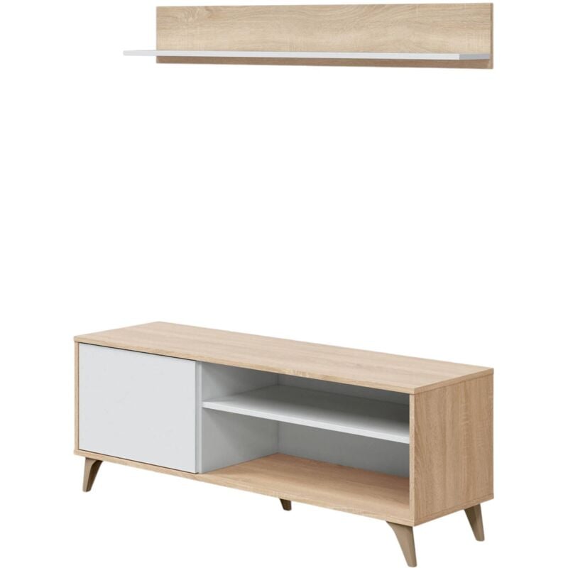 Dmora - Support tv Mesa, Buffet pour télévision de salon avec 1 porte, Meuble tv de salon, Buffet design, cm 135x40h50, Chêne, avec emballage renforcé