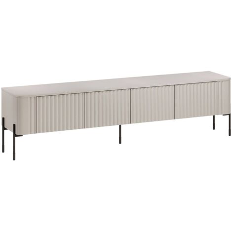 Dmora – Meuble TV buffet surélevé beige 190x40x50 cm – 4 portes battantes – Rangement moderne pour salon – Design contemporain