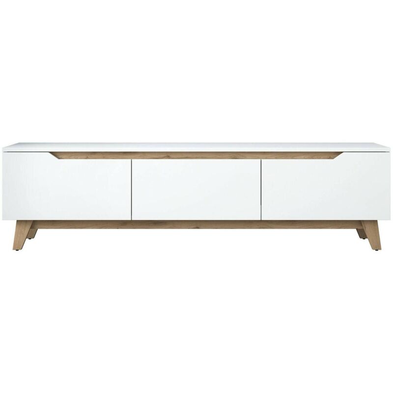 Dmora - Meuble TV Cor, Buffet de salon, Armoire basse pour TV, Base murale de rangement, 180x35h49 cm, Blanc et Noyer, avec emballage renforcé