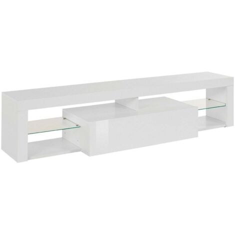 Dmora - Meuble TV Dcompagno, Buffet bas de salon avec 1 porte, Base meuble TV, 160x40h35 cm, Blanc brillant