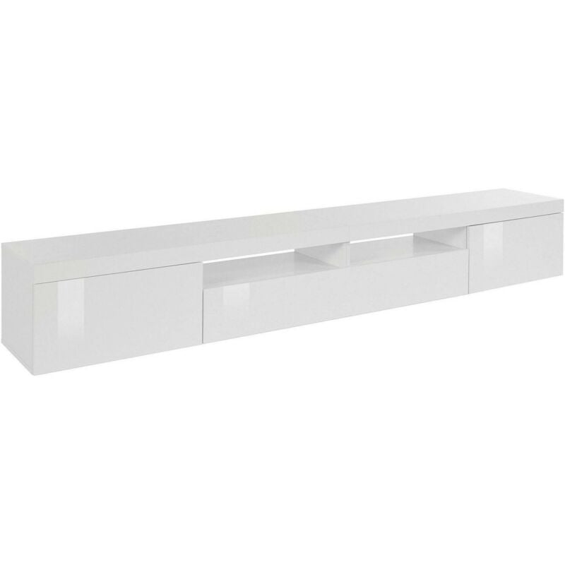 Dmora - Meuble tv Dconsigl, Buffet bas de salon avec 3 portes, Base meuble tv, 240x40h35 cm, Blanc brillant