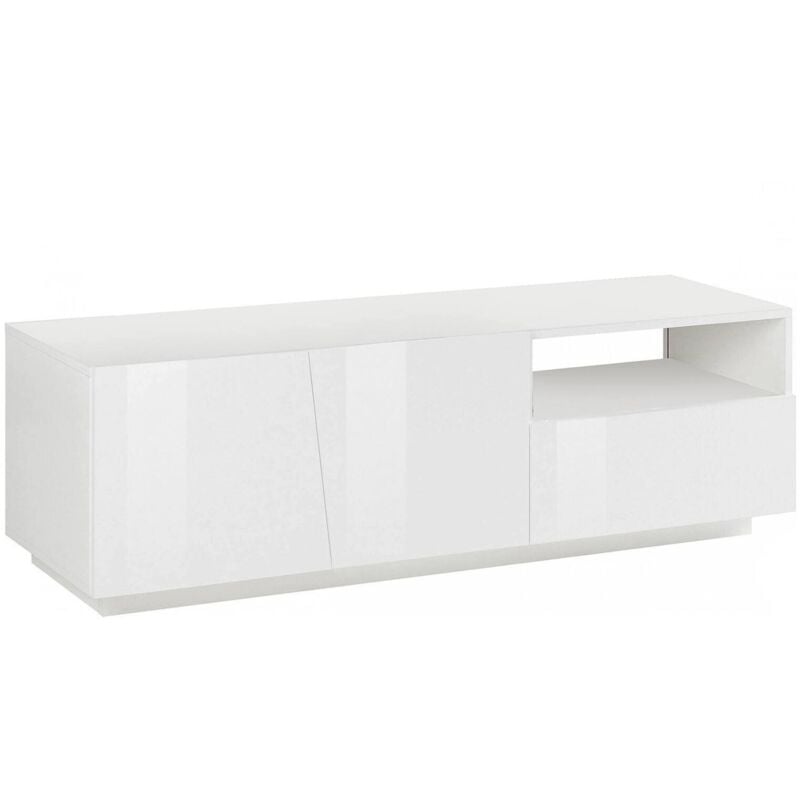 Dmora - Meuble tv de salon, Made in Italy, Meuble tv avec 2 portes et 1 tiroir, cm 150x43h46, couleur blanc brillant, avec emballage renforcé