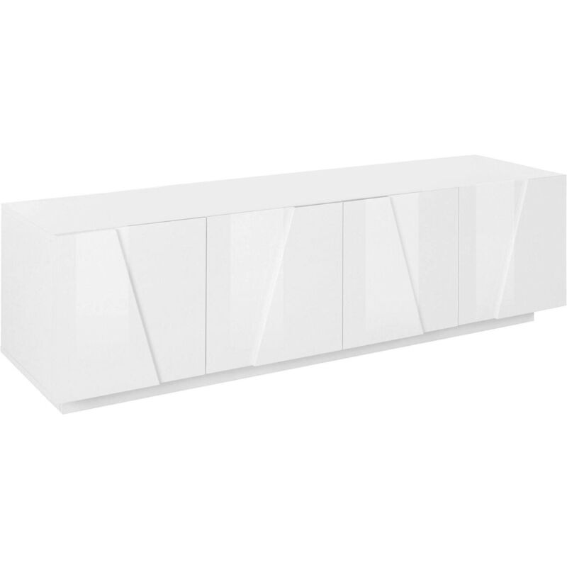 Dmora - Meuble tv de salon, Made in Italy, Meuble tv avec 4 portes avec détail, 162x44h46 cm, couleur blanc brillant
