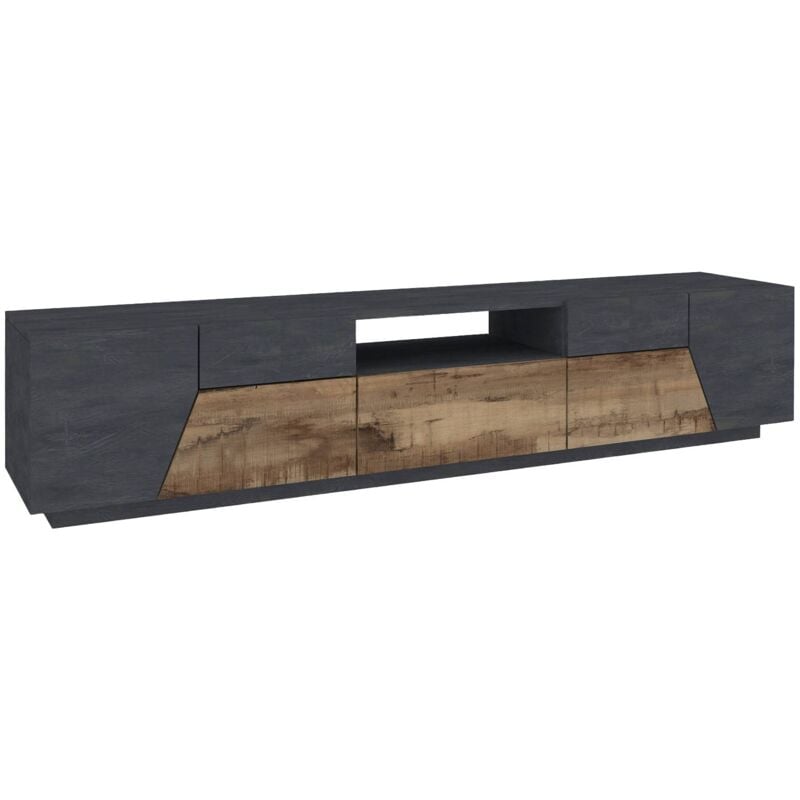 Dmora Meuble TV de salon, Made in Italy, Meuble TV avec 4 portes géométriques et 1 tiroir, Cm 220x43h46, Ardoise et Érable, avec emballage renforcé