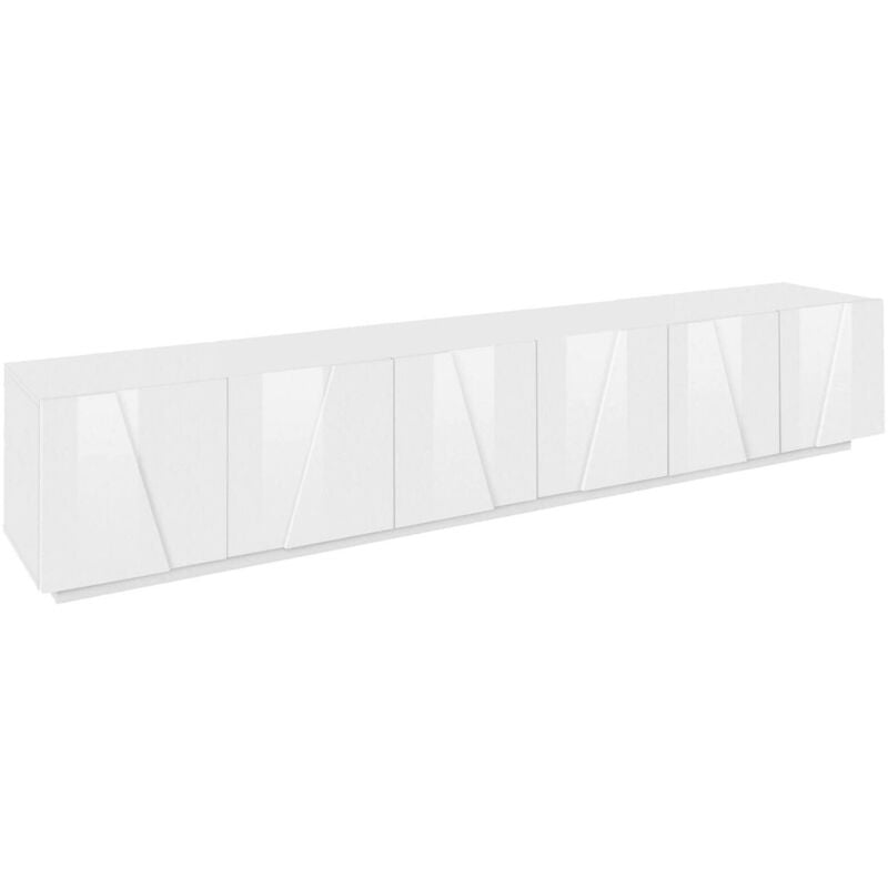 Meuble de salon Meuble tv, Made in Italy, Meuble tv avec 6 portes battantes avec détail, 244x44h46 cm, couleur blanc brillant - Dmora