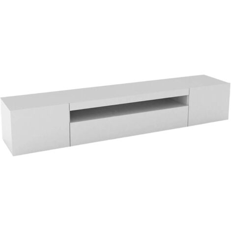 Dmora – Meuble TV Dfirman 200x40x37 cm – Buffet bas de salon 3 portes – Finition blanc brillant – Panneaux stratifiés FSC résistants aux chocs - 200x40h37