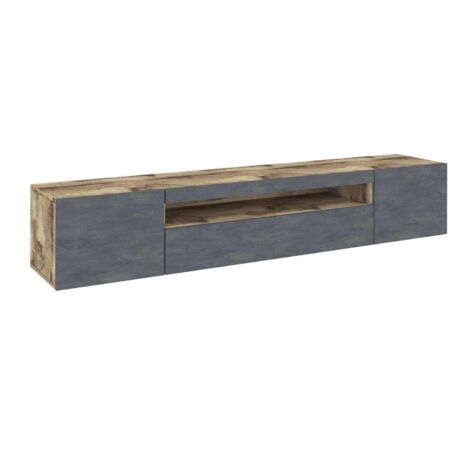 Dmora - Meuble TV Dfirman, Buffet bas de salon avec 3 portes, base meuble TV, 100% Made in Italy, cm 200x40h37, Érable et Ardoise