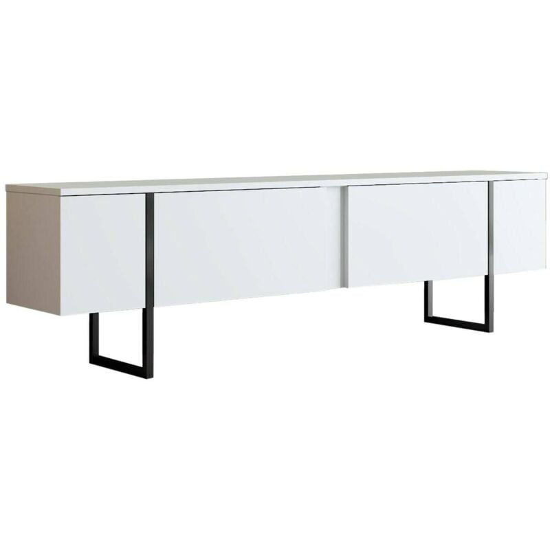 Dmora - Meuble tv Dgridell, Buffet de salon, Armoire basse pour tv, Base murale de rangement, 180x30h50 cm, Blanc et Noir