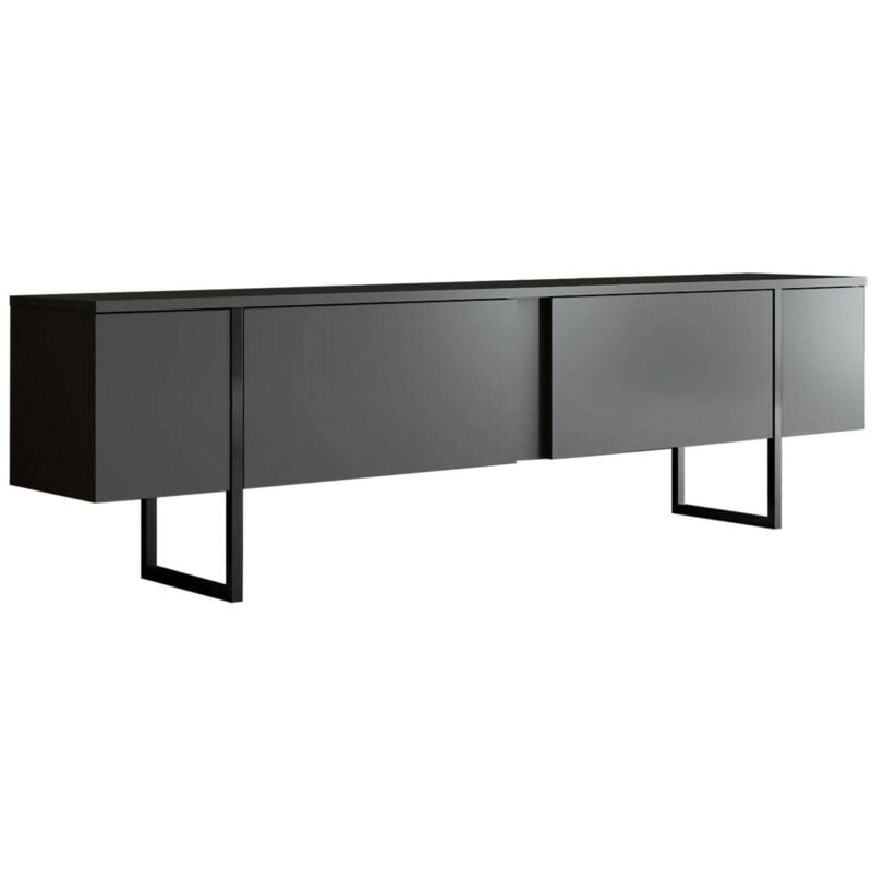 Dmora - Meuble tv Dgridell, Buffet de salon, Armoire basse pour tv, Base murale de rangement, 180x30h50 cm, Anthracite et Noir
